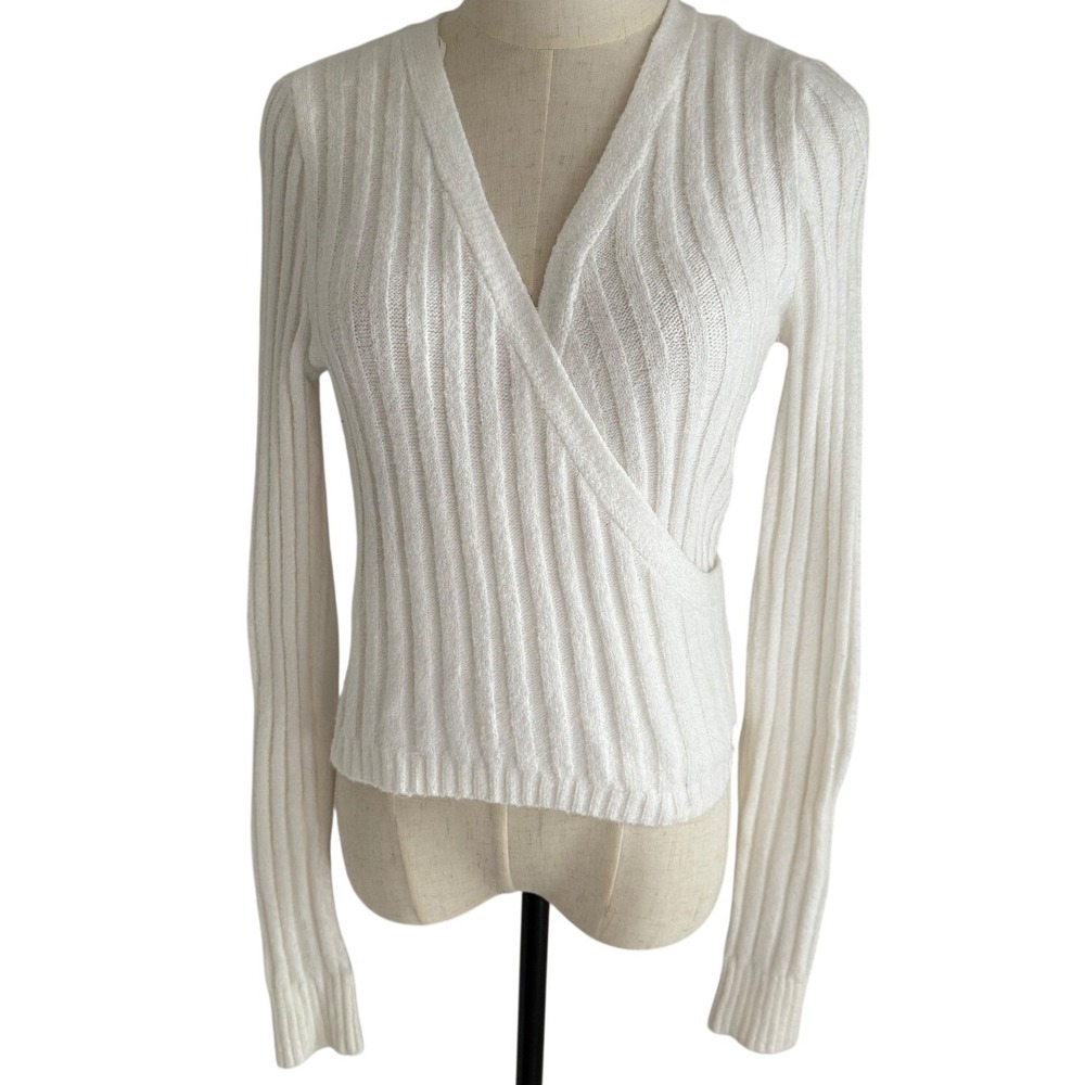 Hollister S Wrap Sweater Ribbed Knit Surplice V-Neck LS Coquette Clean Girl EUC